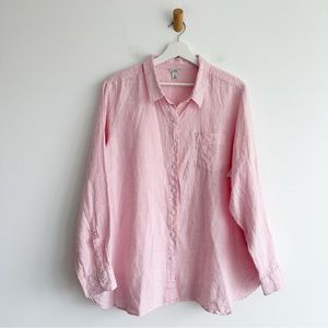 L.L Bean Washable Linen Tunic Shirt  Long Sleeve Top Pink Size 3X Plus Button Up